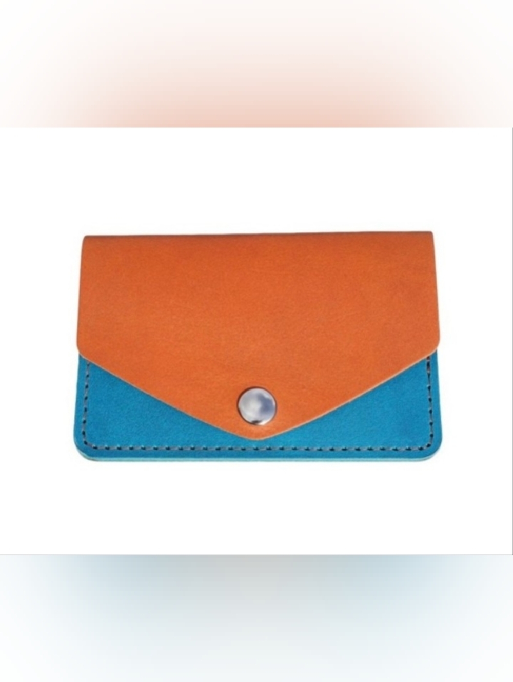 Hold Supply Two-Tone Orange and Teal Leather Envelope Wallet 2 Card Slots